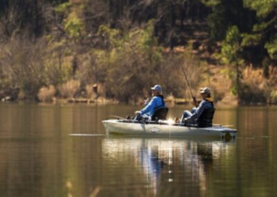 two people fishing in a lake